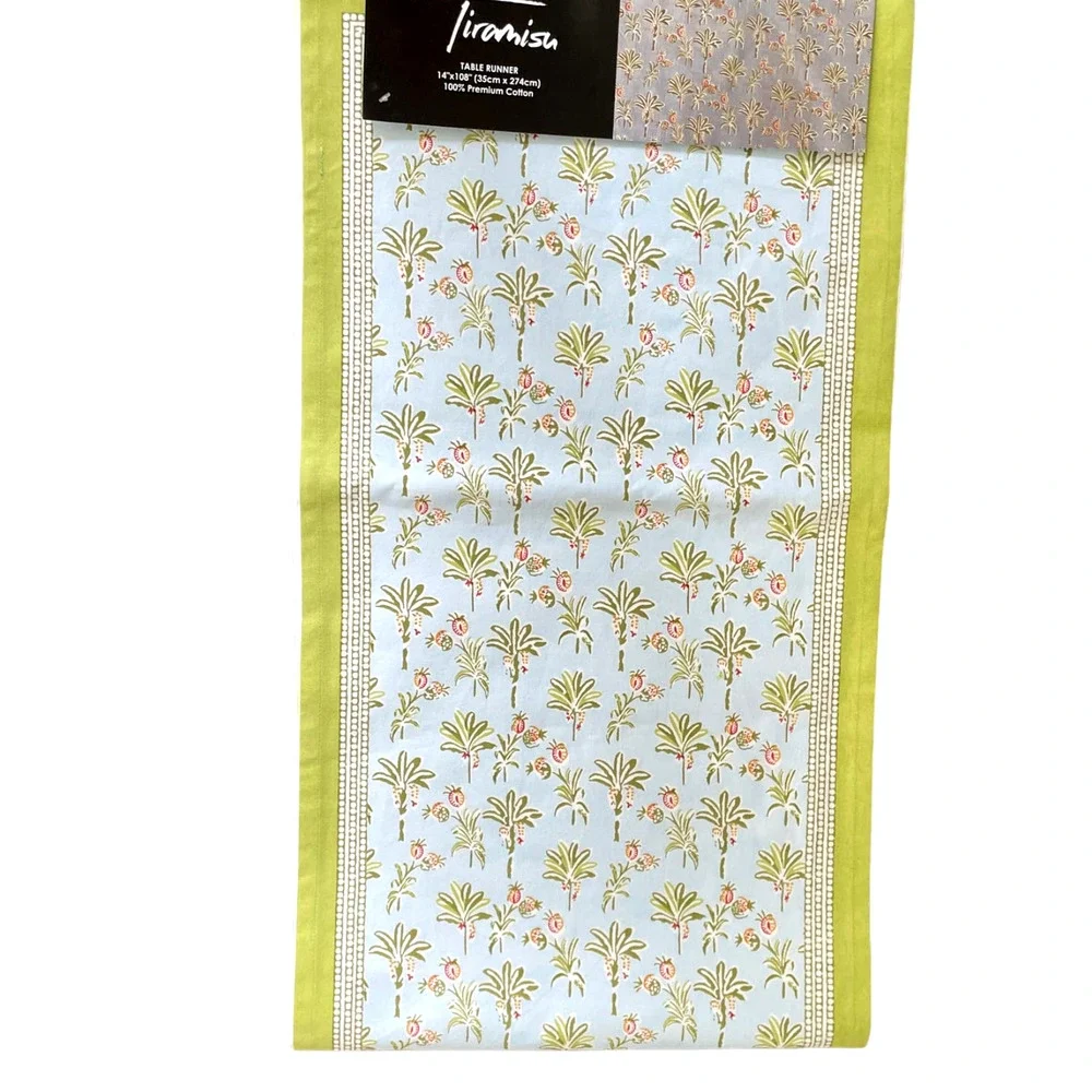 TIRAMISU Table Runner 14x108 Floral Palms & Pineapples 100% Premium Cotton NEW